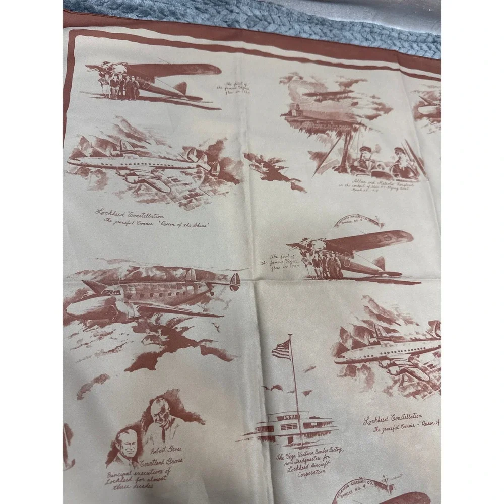Vintage Lockheed Aircraft Aviation History Silk Scarf Sepia Airplane Print 24x24